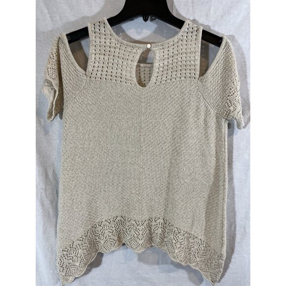 Lauren Conrad Women's XL Open Knit Cold Shoulder Cream Sweater - Picture 8 of 11
